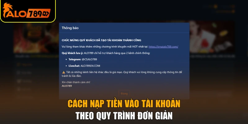 Cách nạp tiền vào tài khoản ALO789